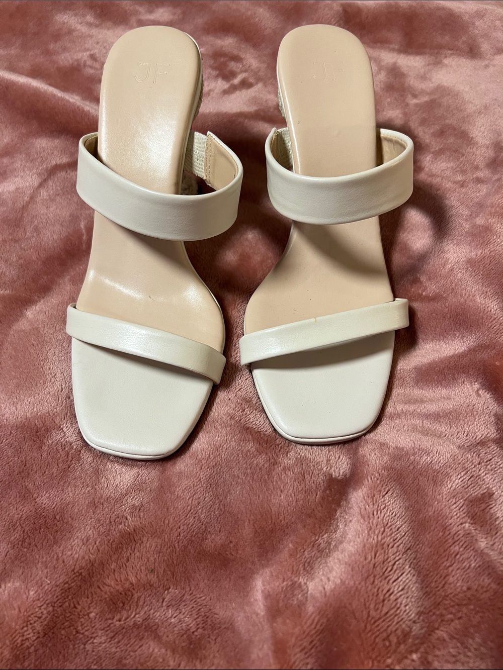 JustFab Ivory Double-Strap Square-Toe Slide Heels